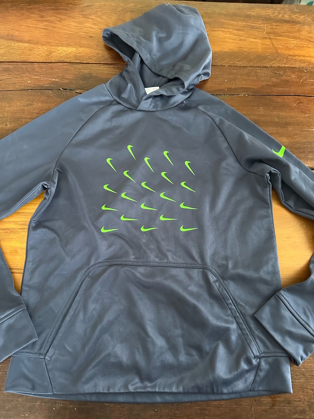 YOUTH XL Nike Dark Gray Hoodie with Neon Green Swooshes
